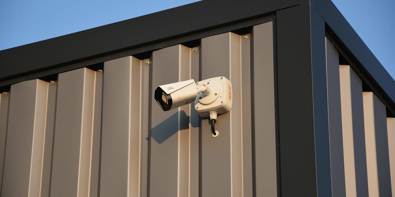 Caméra de surveillance extérieure fixée sur une façade, illustrant l’installation d’un système de sécurité pour protéger une maison contre les intrusions.
